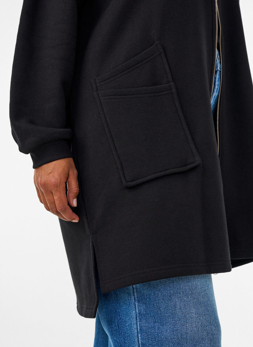 Lang vest met capuchon en ritssluiting, Zwart, Model image number 3