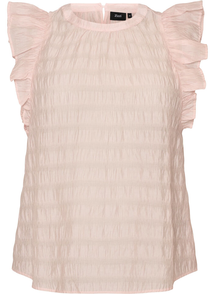 Blouse met textuur en ruches zonder mouwen, Roze, Packshot image number 0