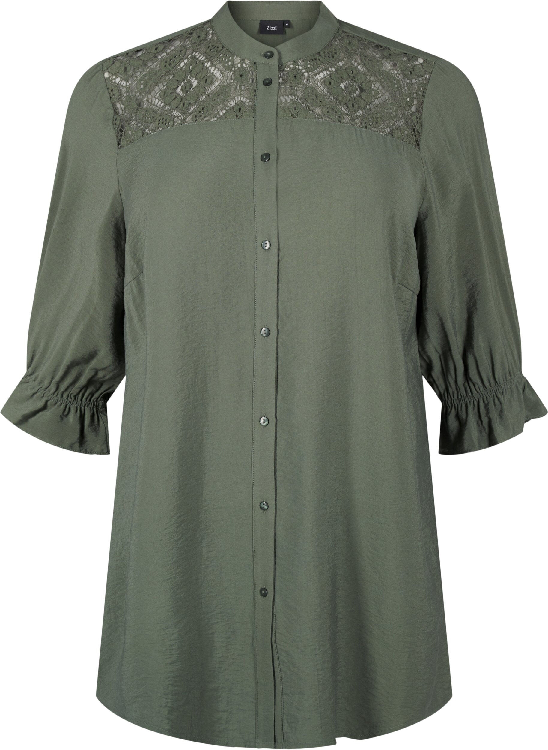 Zizzi Lang viscose shirt met kanten detail, Thyme, Packshot image number 0