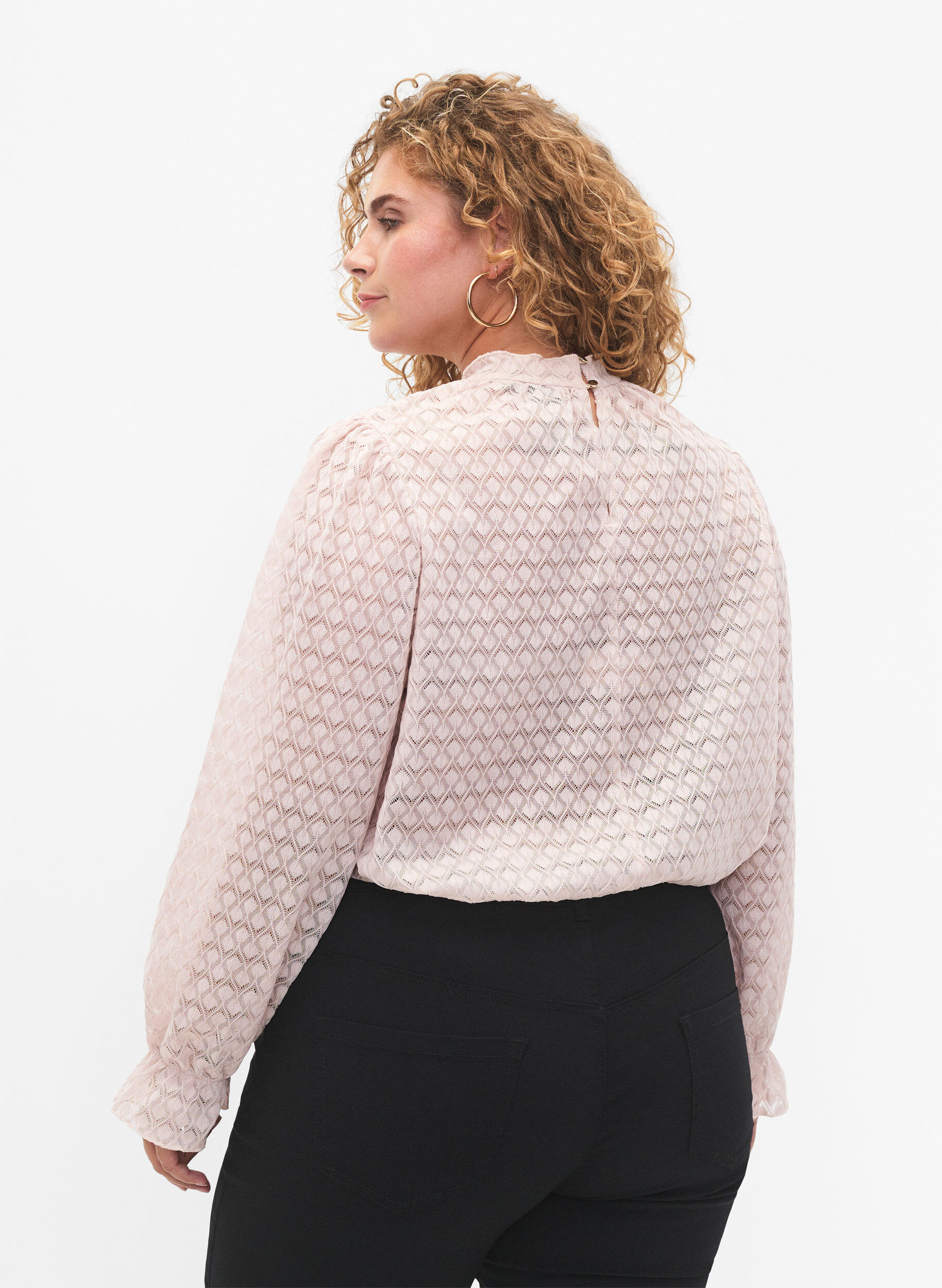 Zizzi Blouse met lange mouwen en gedessineerde textuur, Whisper Pink, Model image number 1