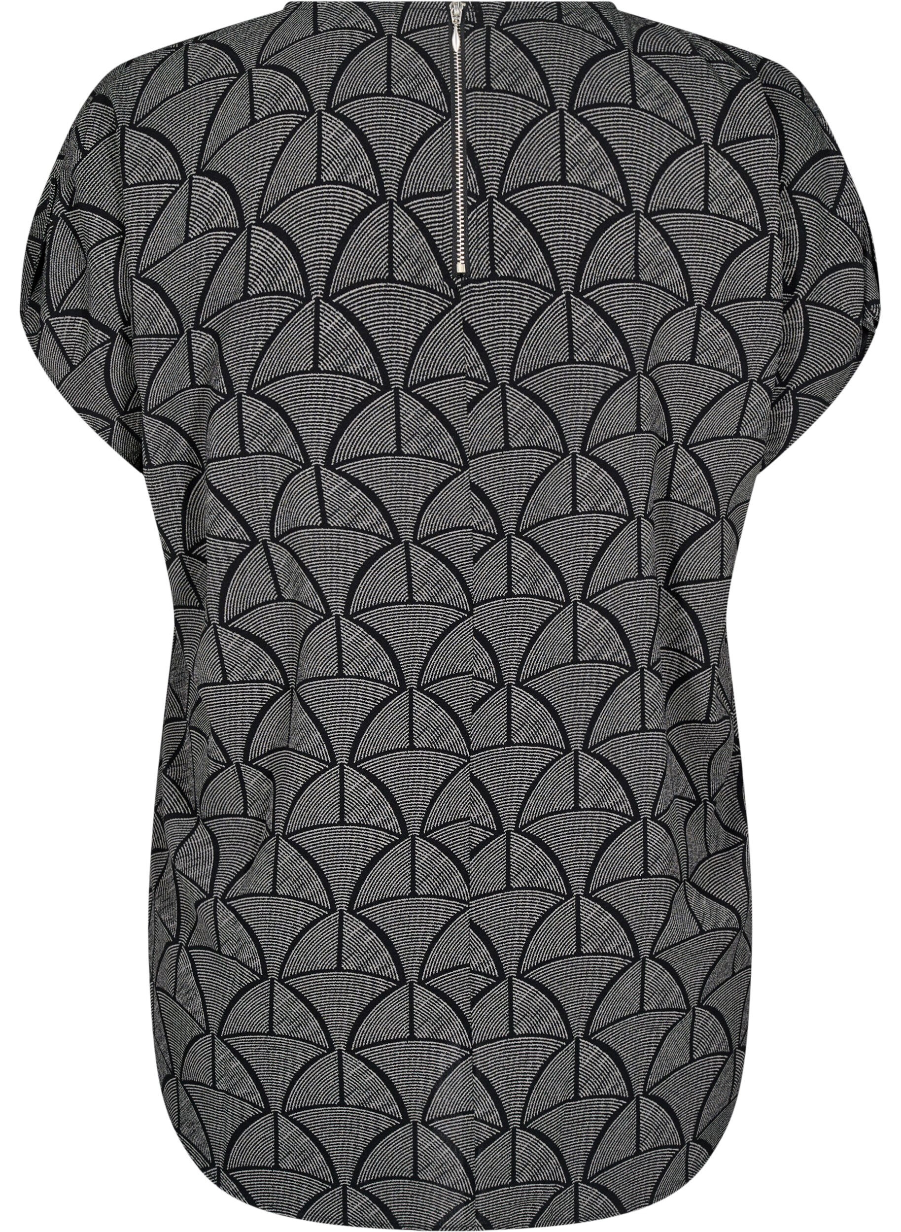Zizzi Blouse met korte mouwen en print, Black Grey Graphic , Packshot image number 1