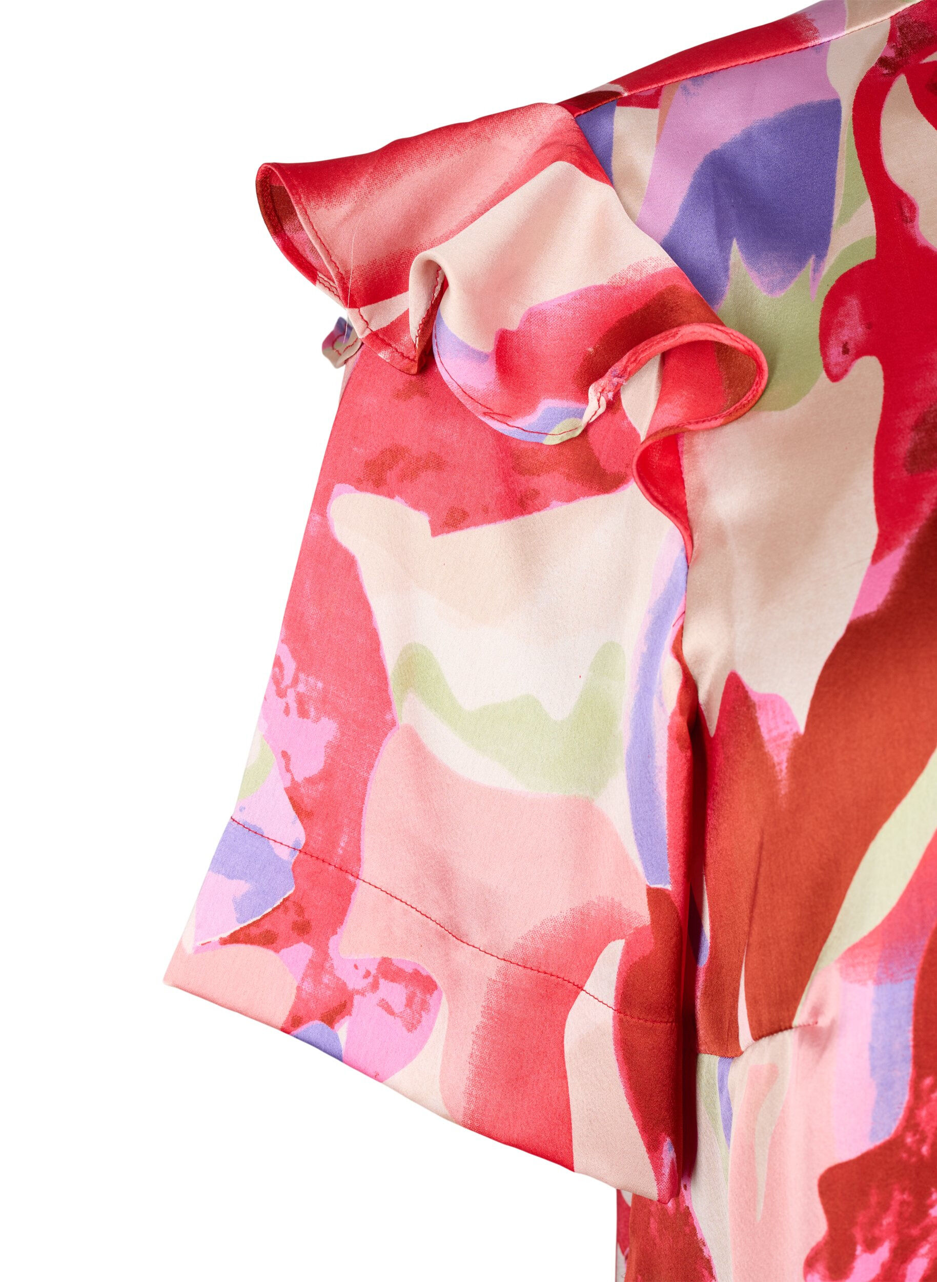Zizzi Satijnen shirtblouse met print en ruches, Geranium Graphic AOP, Packshot image number 3