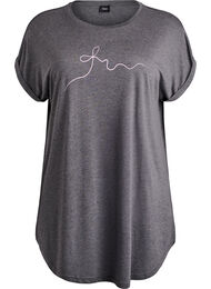 Nachtjapon met korte mouwen en tekstopdruk, Zwart