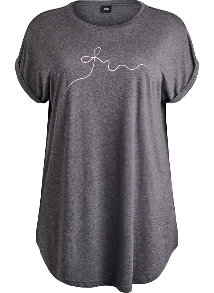 Nachtjapon met korte mouwen en tekstopdruk, Zwart, Packshot image number 0