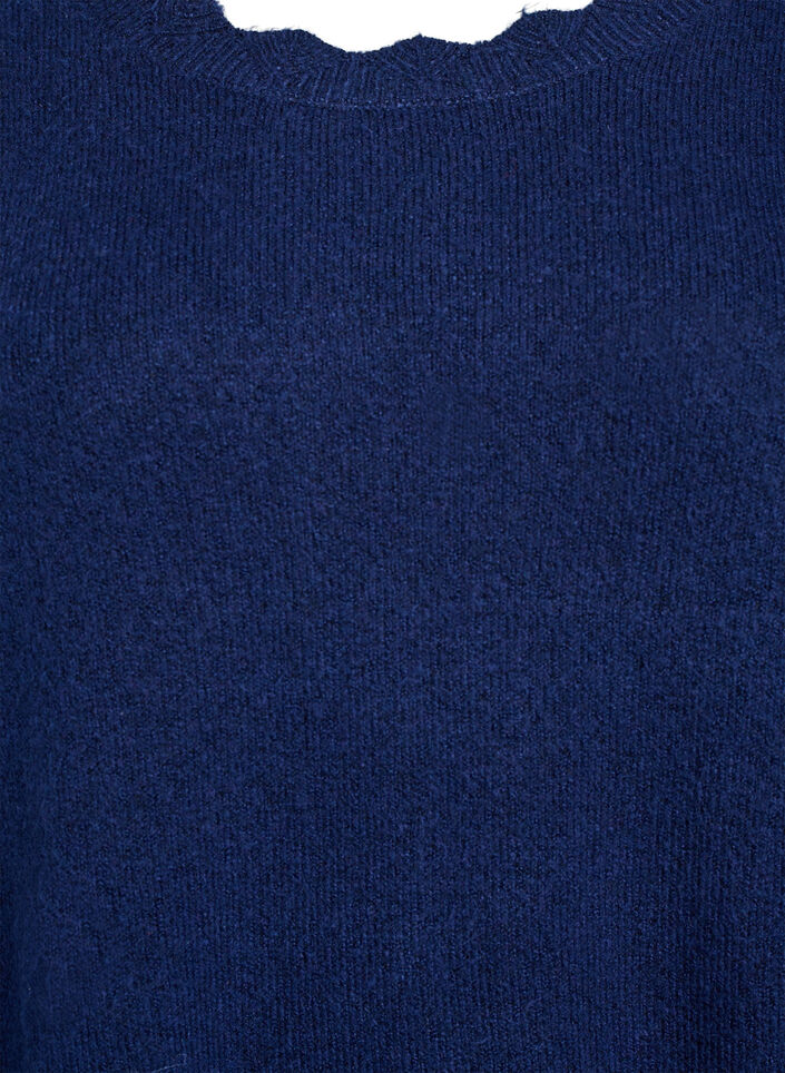 Korte gebreide jurk met golvende zoom en splitjes, Blauw, Packshot image number 2