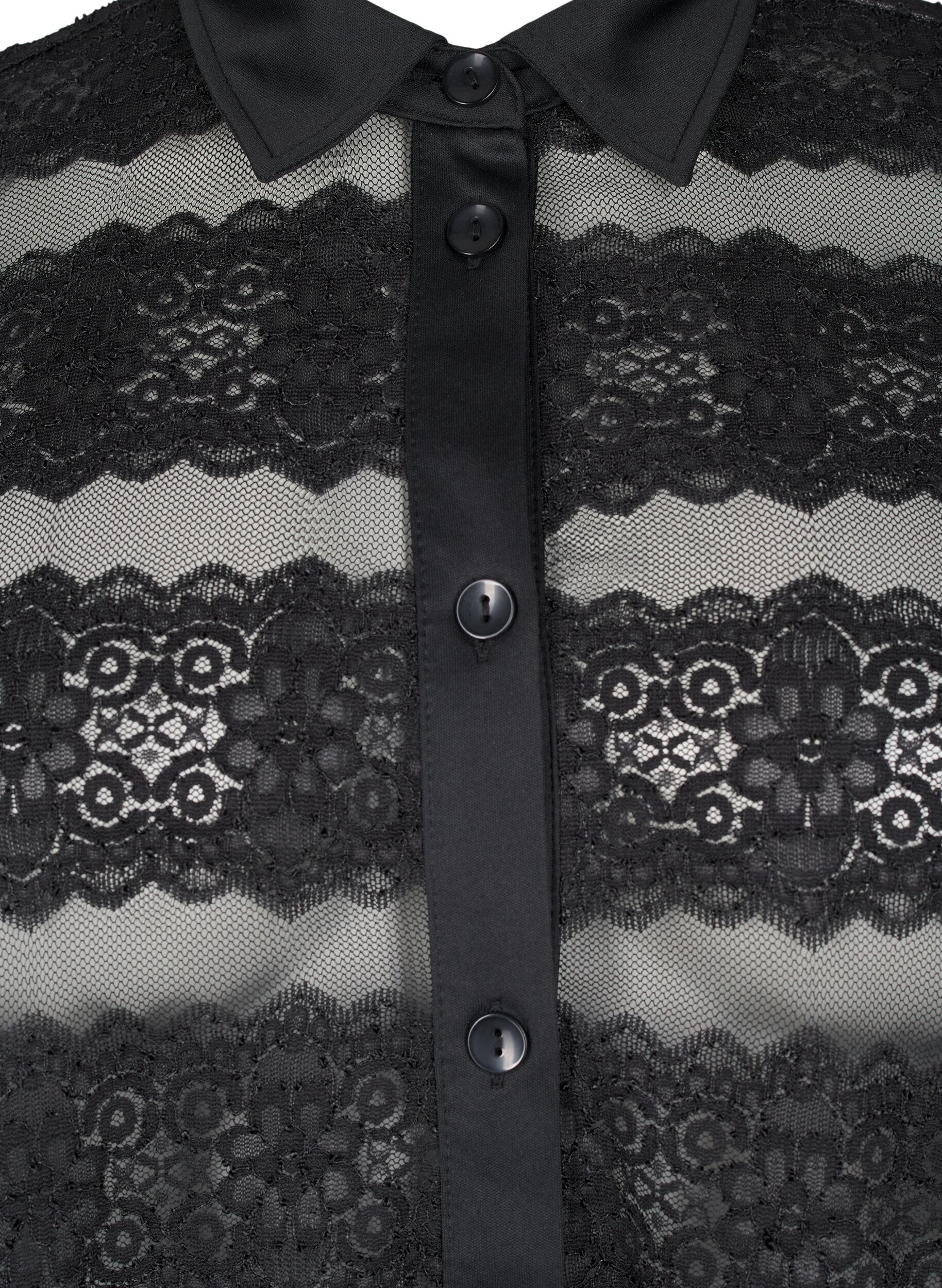 Zizzi Losse blouse met kant en doorschijnend mesh, Black, Packshot image number 2