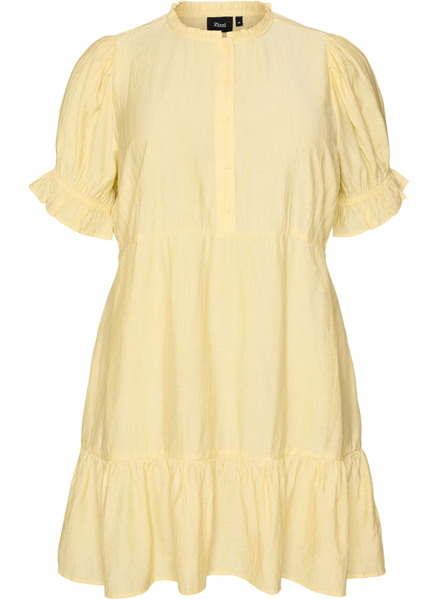 ZizziKorte viscose jurk met ruchesdetails, Geel, Packshot image number 0