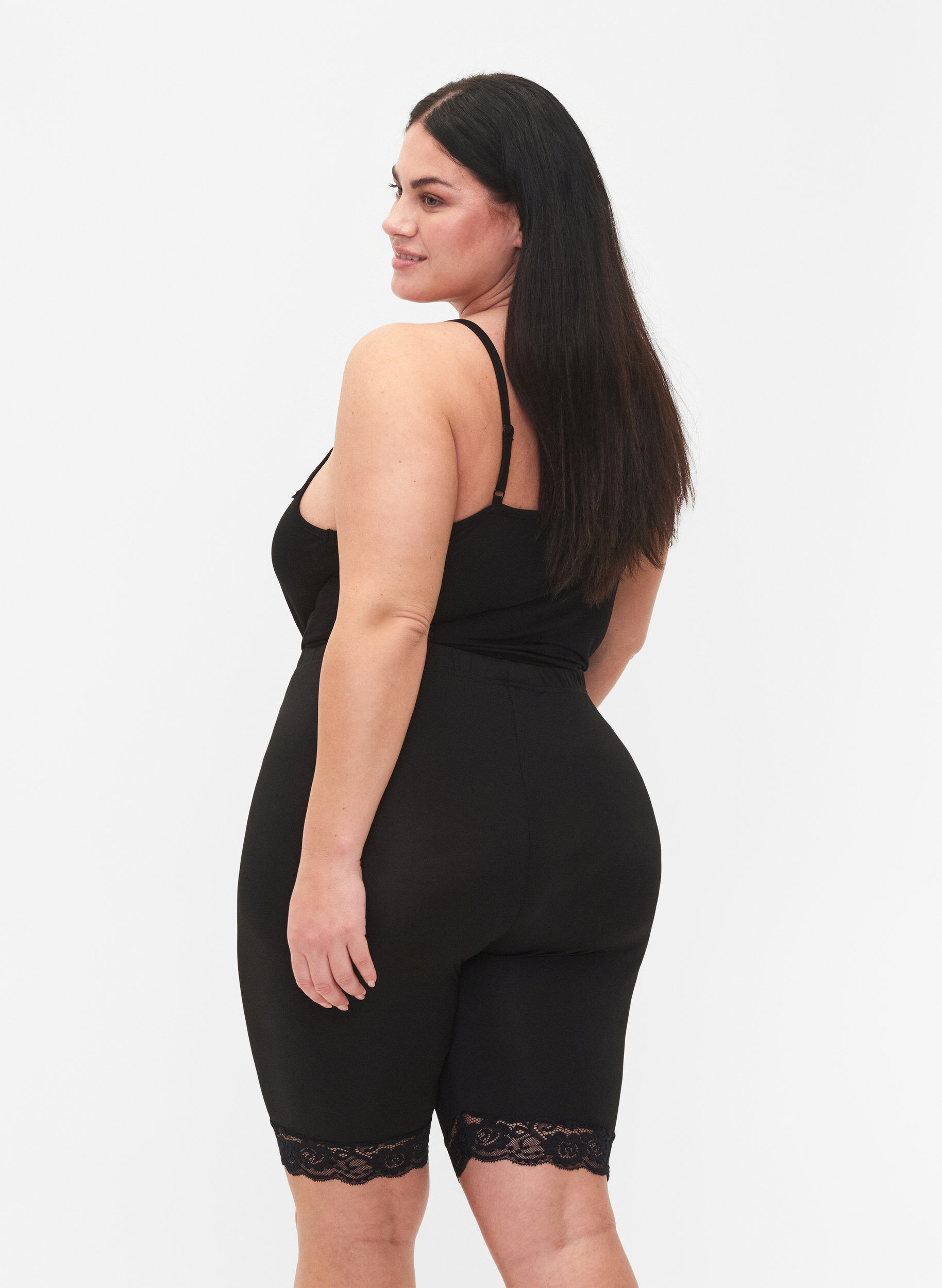 Zizzi 2-pack biker shorts met kanten randje, Black / Black, Model image number 1