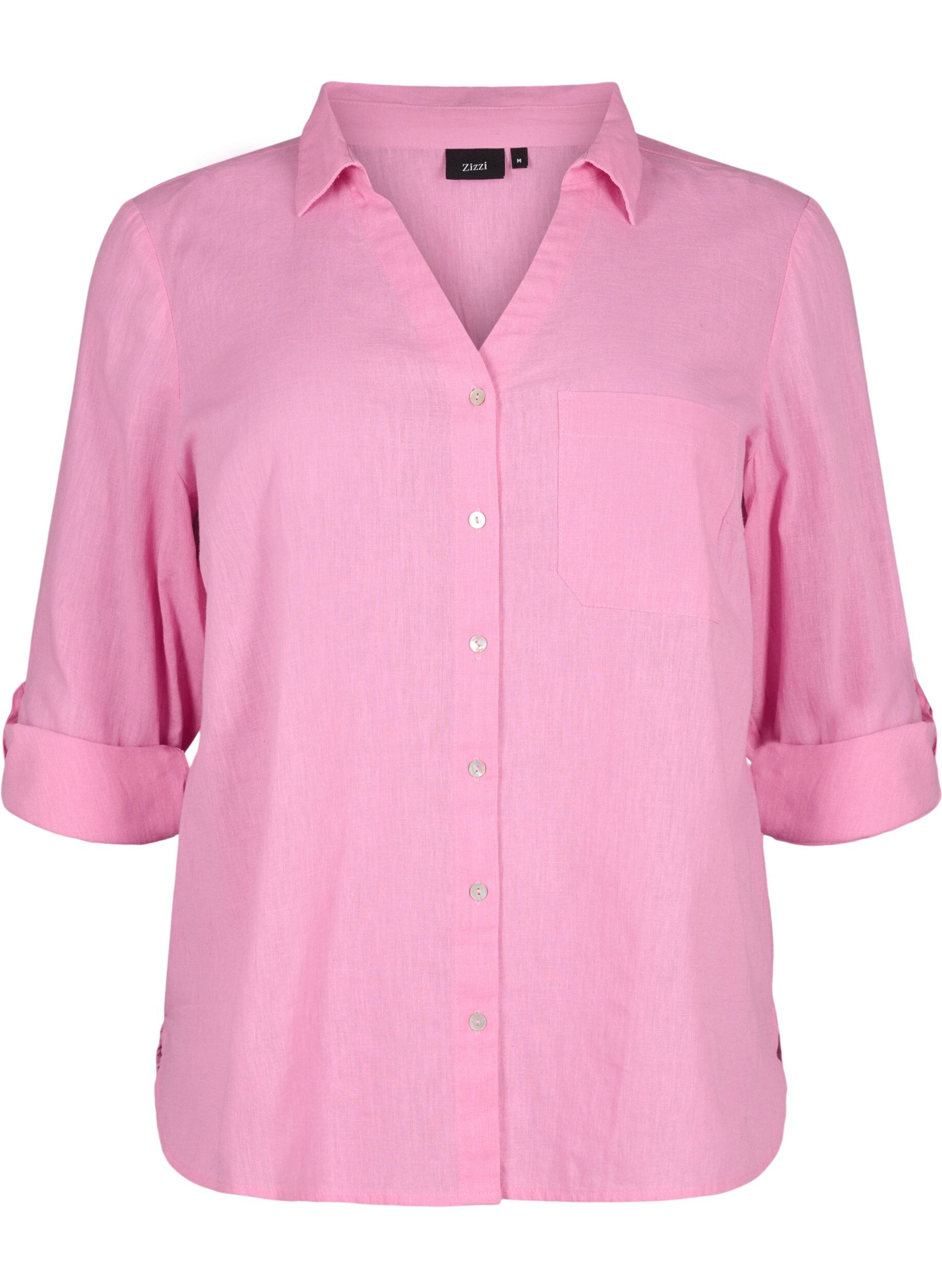 Zizzi Shirtblouse met knoopsluiting van katoen-linnenmix, Rosebloom, Packshot image number 0