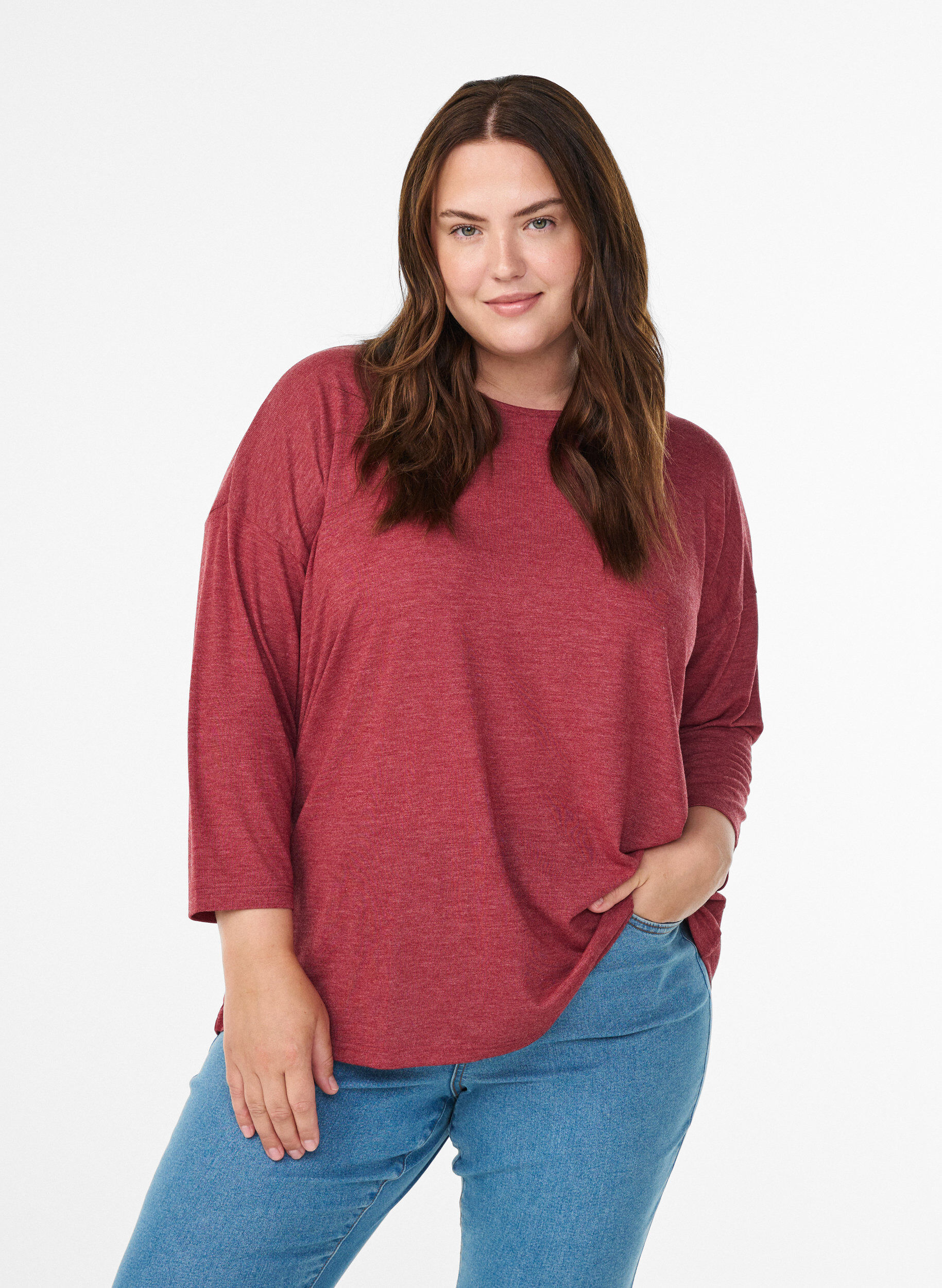 ZizziJersey blouse met 3/4 mouwen, Rood, Model image number 0