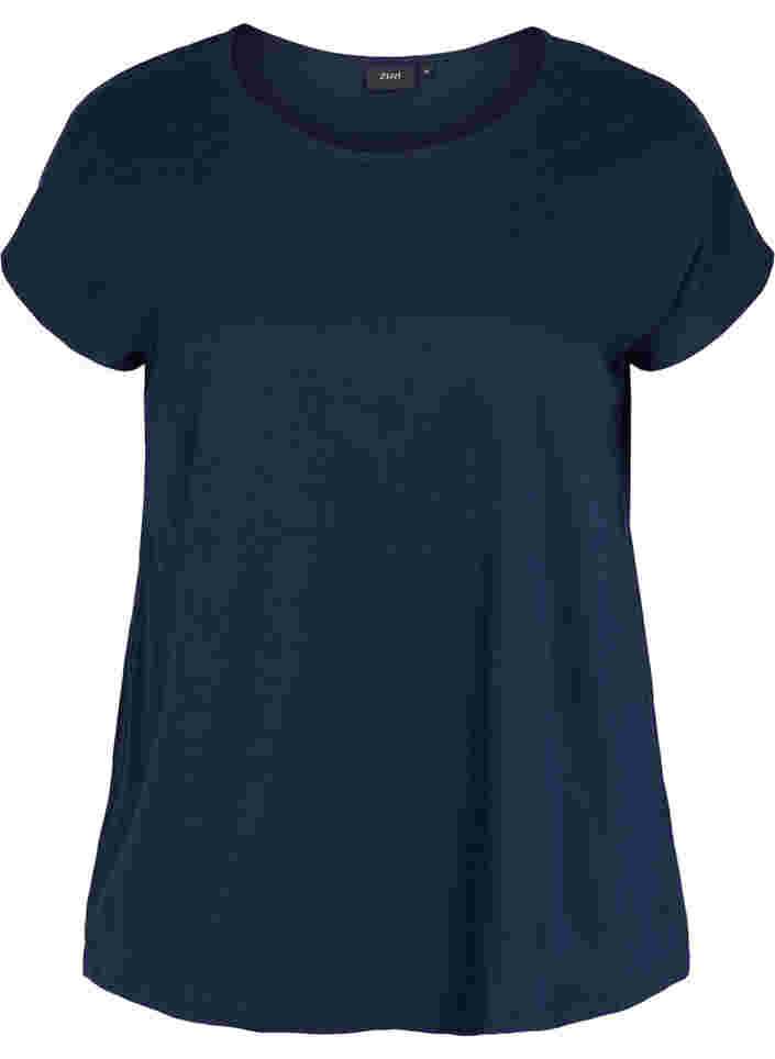 T-shirt met mix van katoen, Navy Blazer, Packshot image number 0