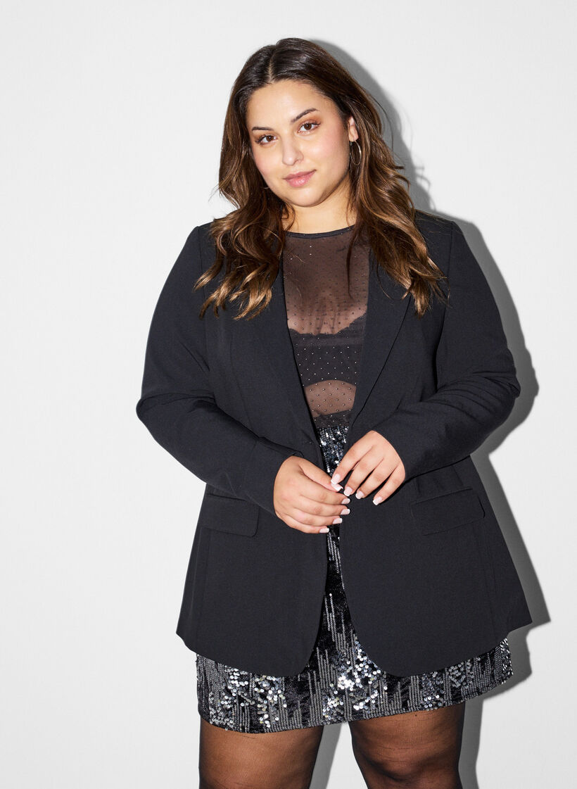 Blazer met split aan de achterkant en strikdetail, Zwart, Model image number 0