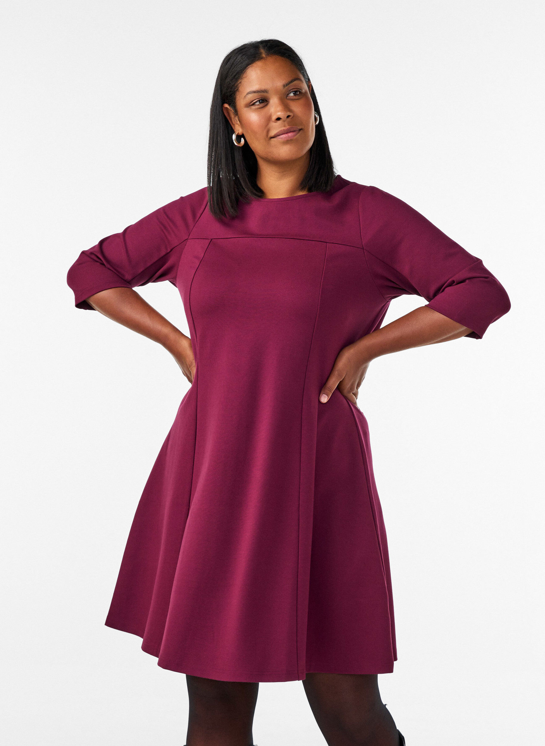 ZizziA-vorm jurk met 3/4-mouwen, Rood, Model image number 0