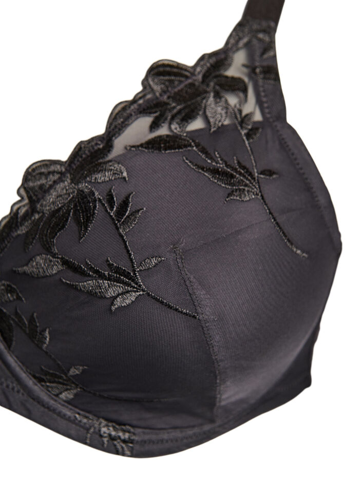 Gewatteerde beugelbeha met borduursel, Zwart, Packshot image number 2