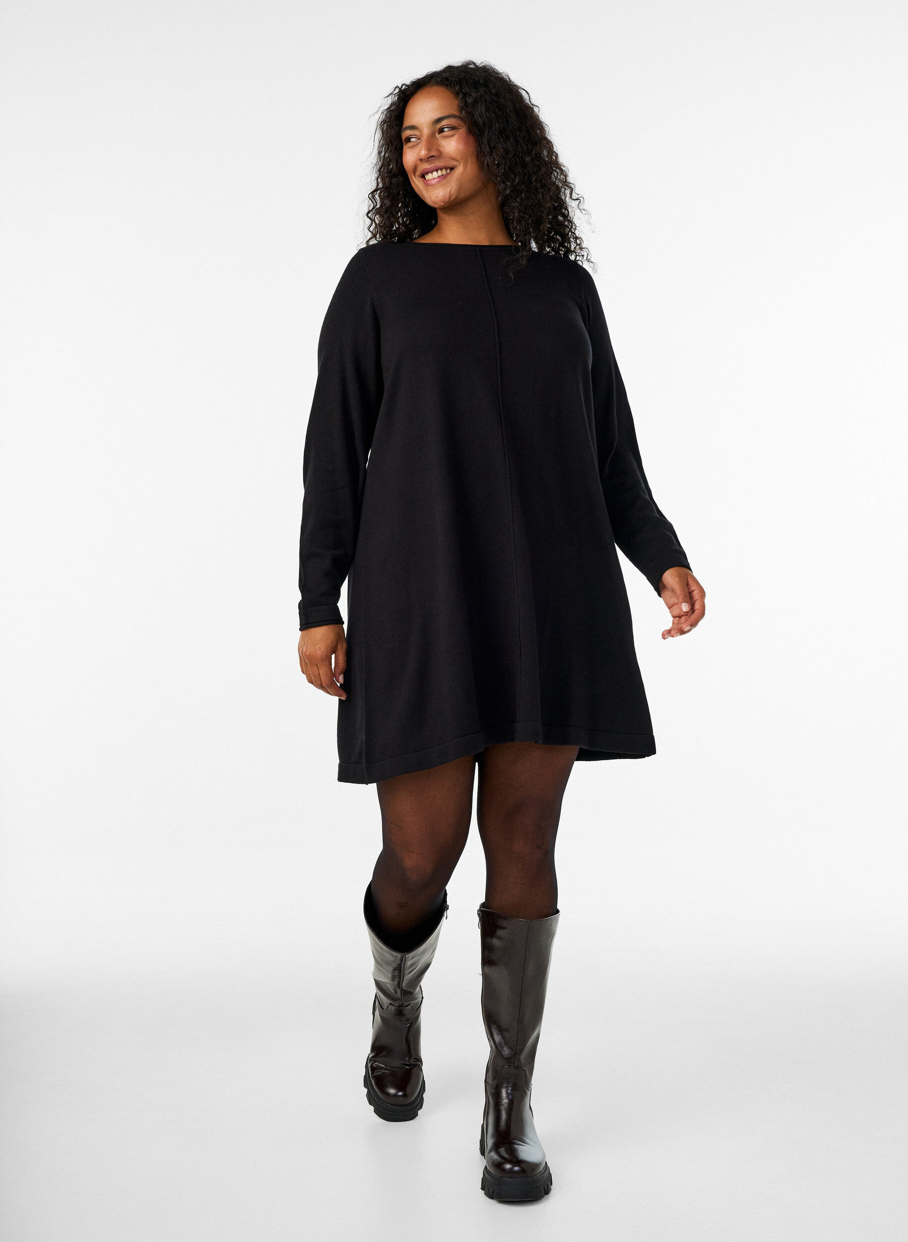 ZizziGebreide jurk in katoen-viscose blend, Zwart, Model image number 1