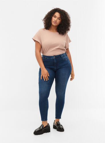 Cropped Amy jeans met rits, Dark blue denim, Model image number 0