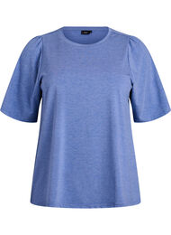 T-shirt met glitters en korte pofmouwen, Blauw
