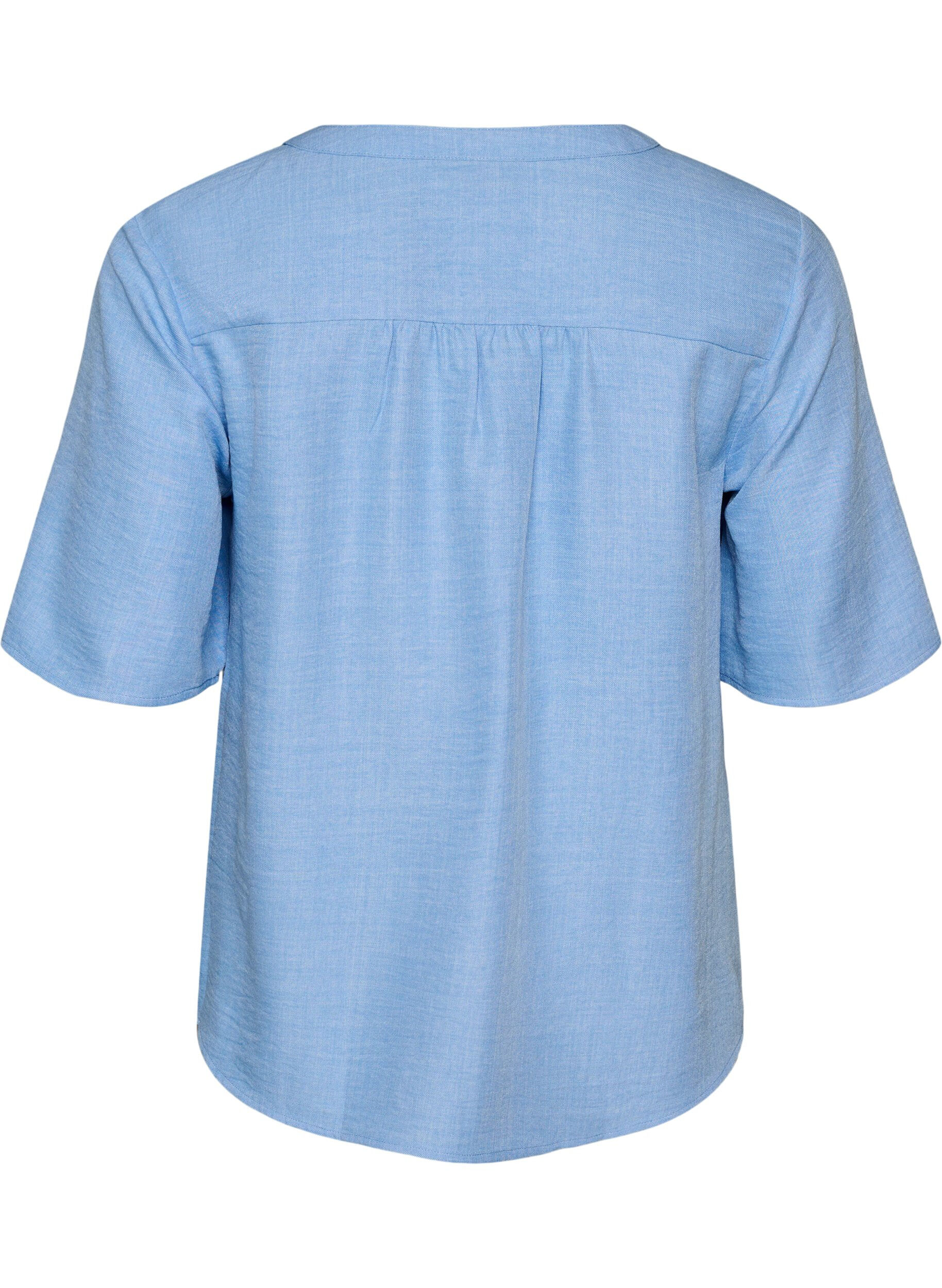 ZizziOverhemd blouse met V-hals en korte mouwen, Blauw, Packshot image number 1