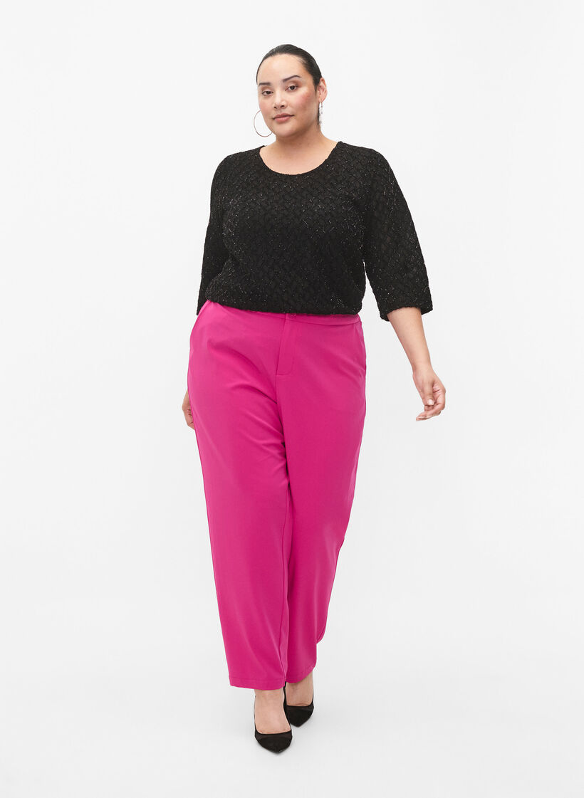 Blouse met motief, 3/4 mouwen en glitter, Black, Model image number 2