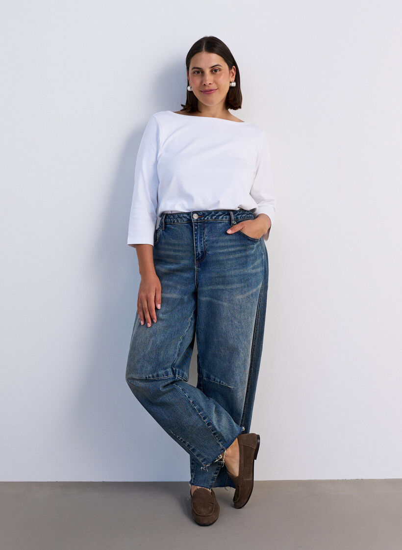 Basic T-shirt met boothals en 3/4-mouwen, Wit, Model image number 1