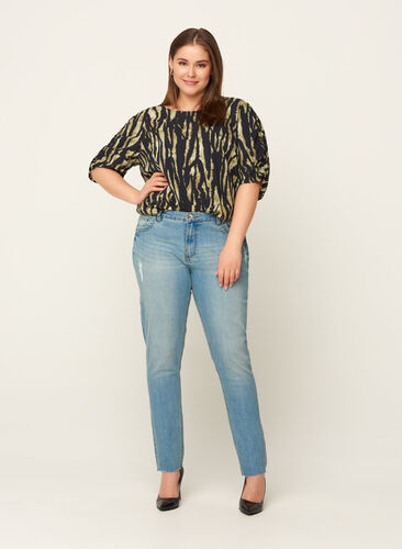 Extra slim fit Sanna jeans met slijtage-look, Light blue denim, Model image number 0