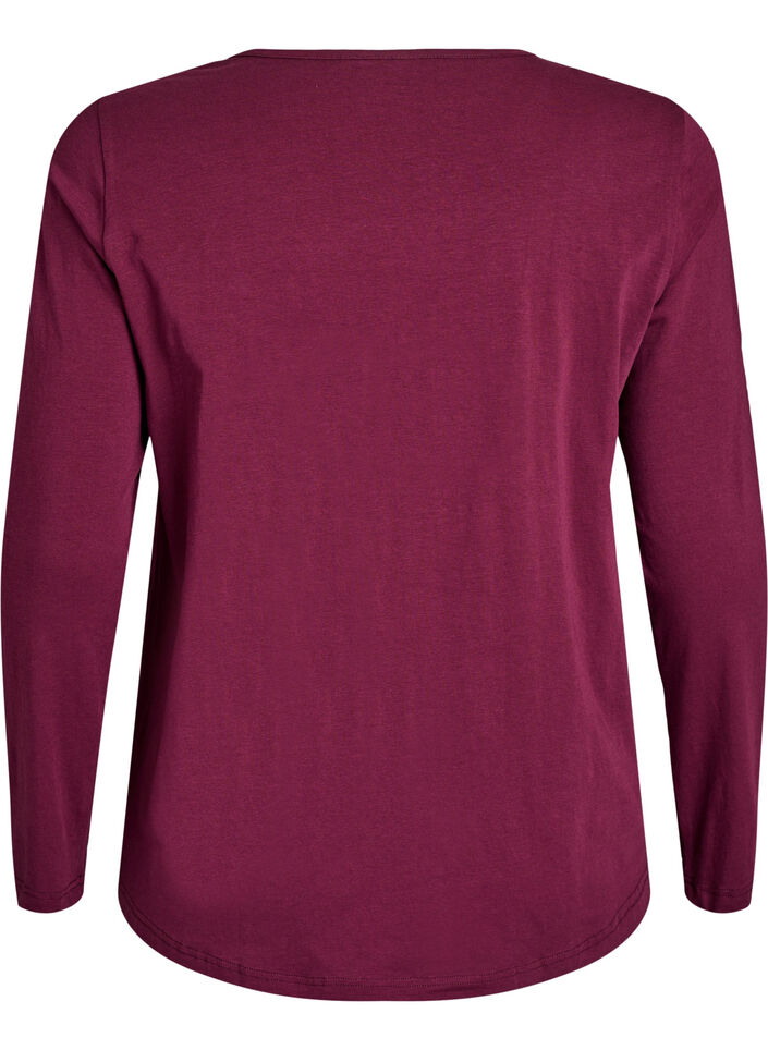 Nacht top in katoen met print aan de voorkant, Donker Bordeaux, Packshot image number 1