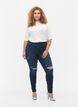Super slanke destroyed Amy jeans met hoge taille, Dark blue, Model image number 0