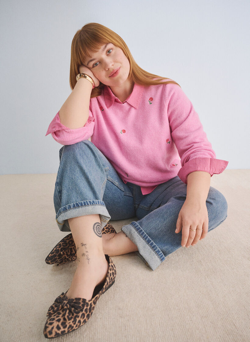 Gebreide blouse met bloemen en 3/4 mouwen, Begonia Pink Mel., Image image number 0