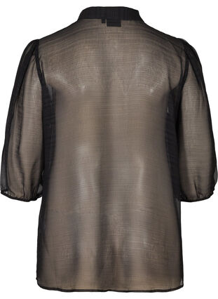 Transparante blouse met 3/4 pofmouwen, Black, Packshot image number 1