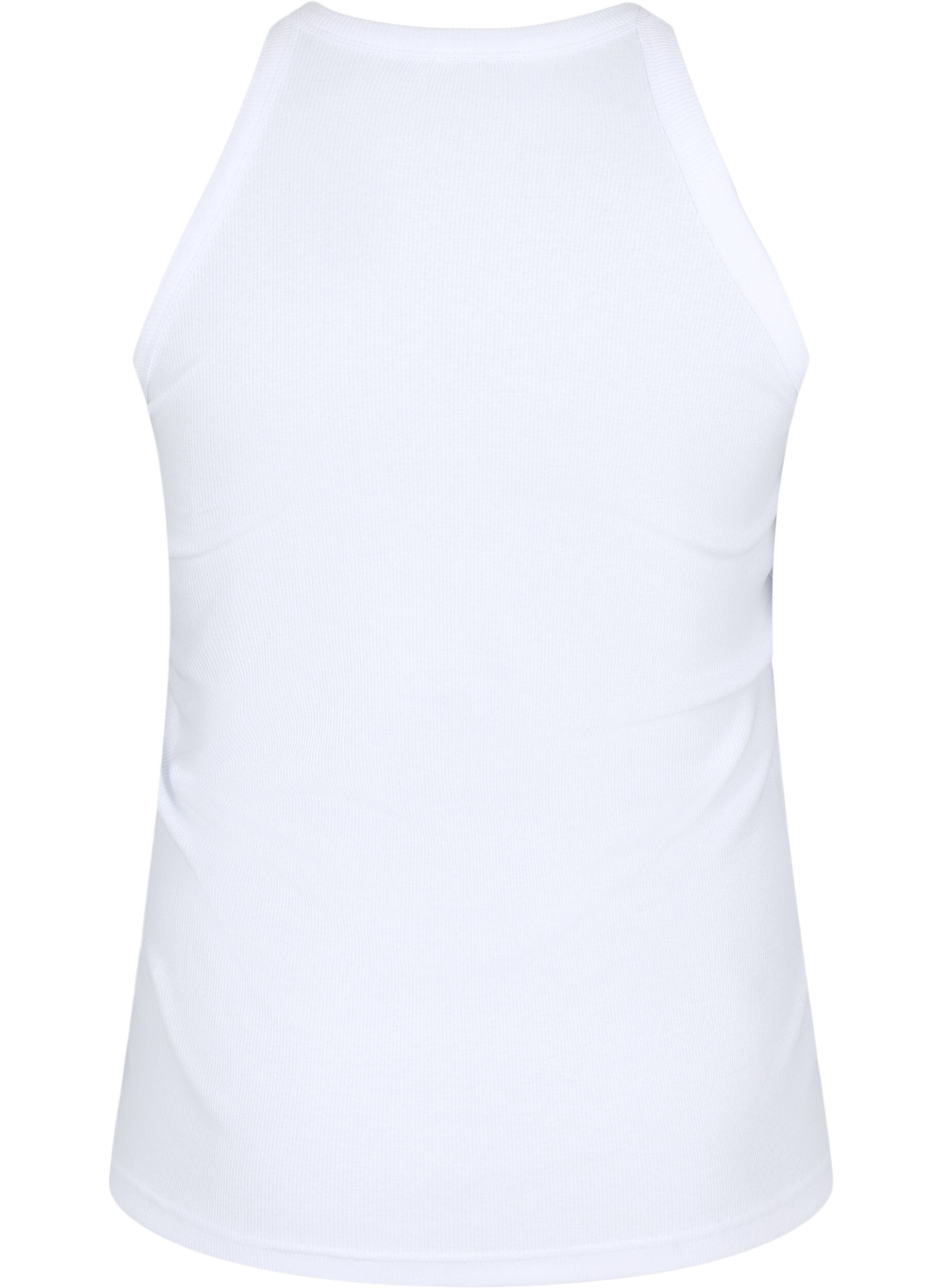 Zizzi Geribde katoenen tanktop, Bright White, Packshot image number 1