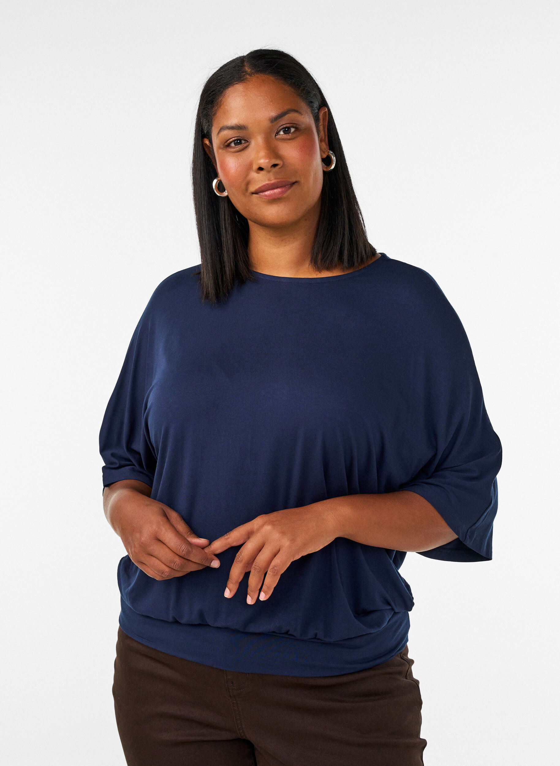 ZizziJersey blouse met halflange ballonmouwen, Blauw, Model image number 0