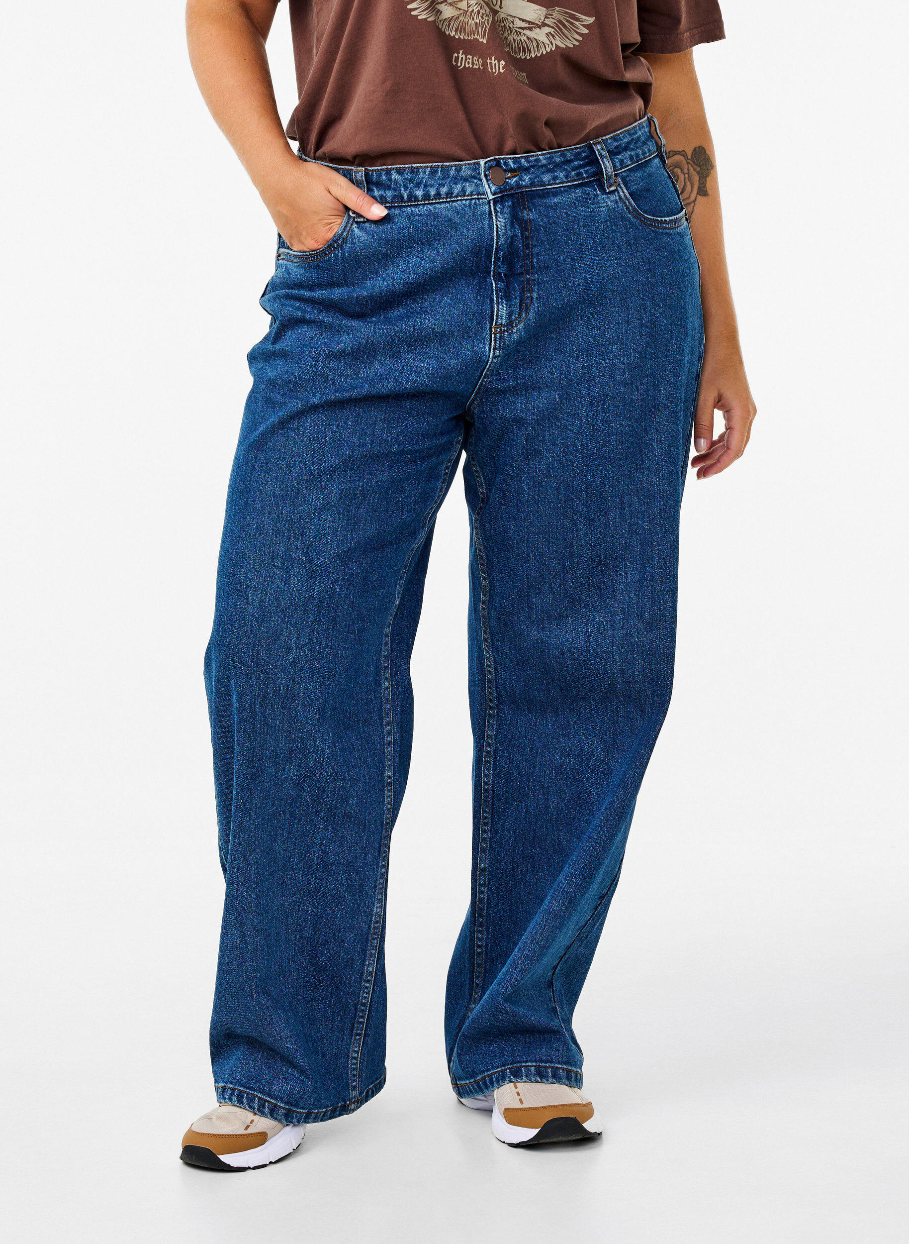 Zizzi Wide-leg jeans met hoge taille, Blauw, Model image number 2