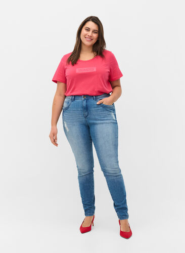 Super slim Amy jeans met split en knopen, Light blue, Model image number 0