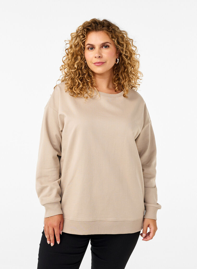 Sweatshirt met ronde hals, Simply Taupe, Model image number 0
