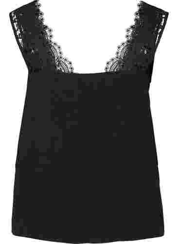 Mouwloze top met v-hals en kant, Black, Packshot image number 1