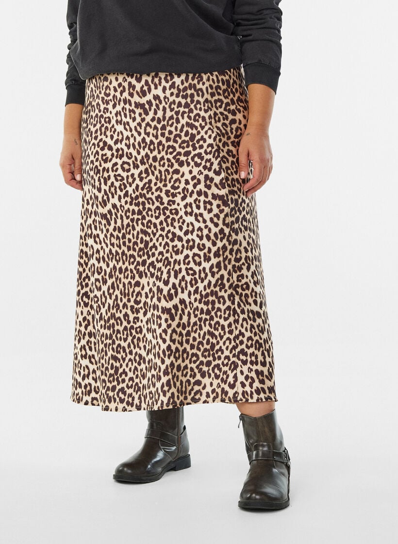 Satijnen midi rok, Bruin, Model image number 2