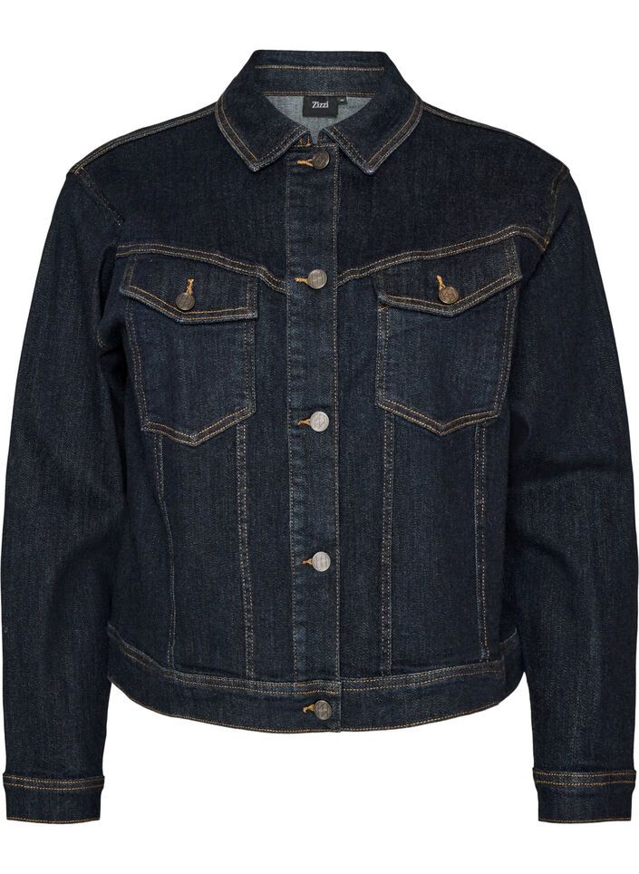 Klassiek denimjack met contrasterend stiksel, Blauw, Packshot