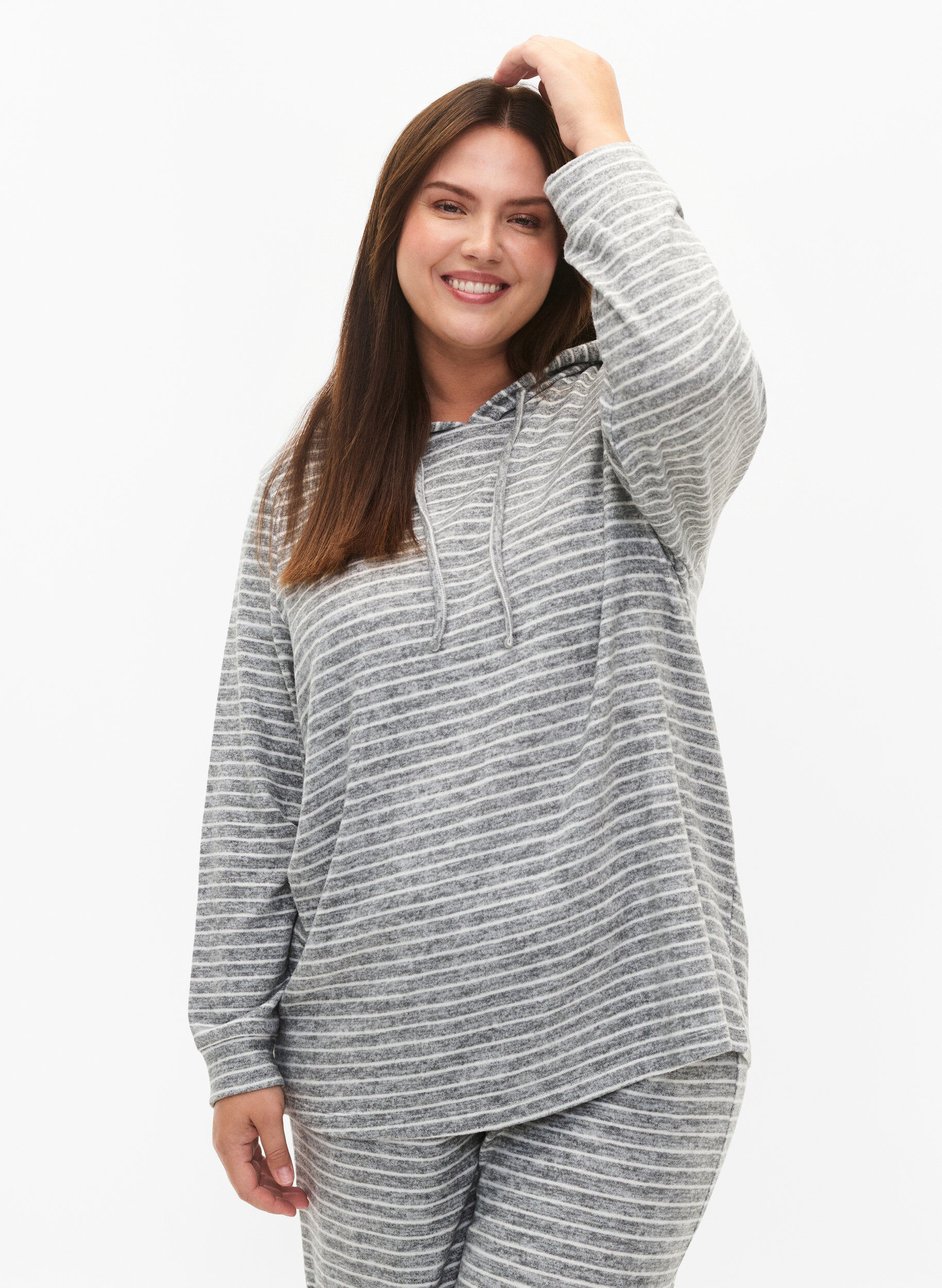 Zizzi Loszittende hoodie met strepen, DGM Stripe, Model image number 0