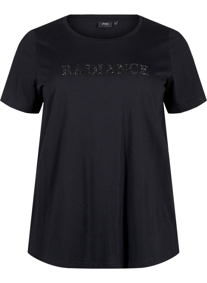 Katoenen T-shirt met strasmotief, Black w. Radiance, Packshot image number 0