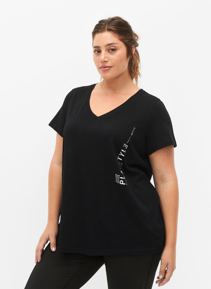 Katoenen sportshirt met print, Black w. Playstyle, Model image number 0