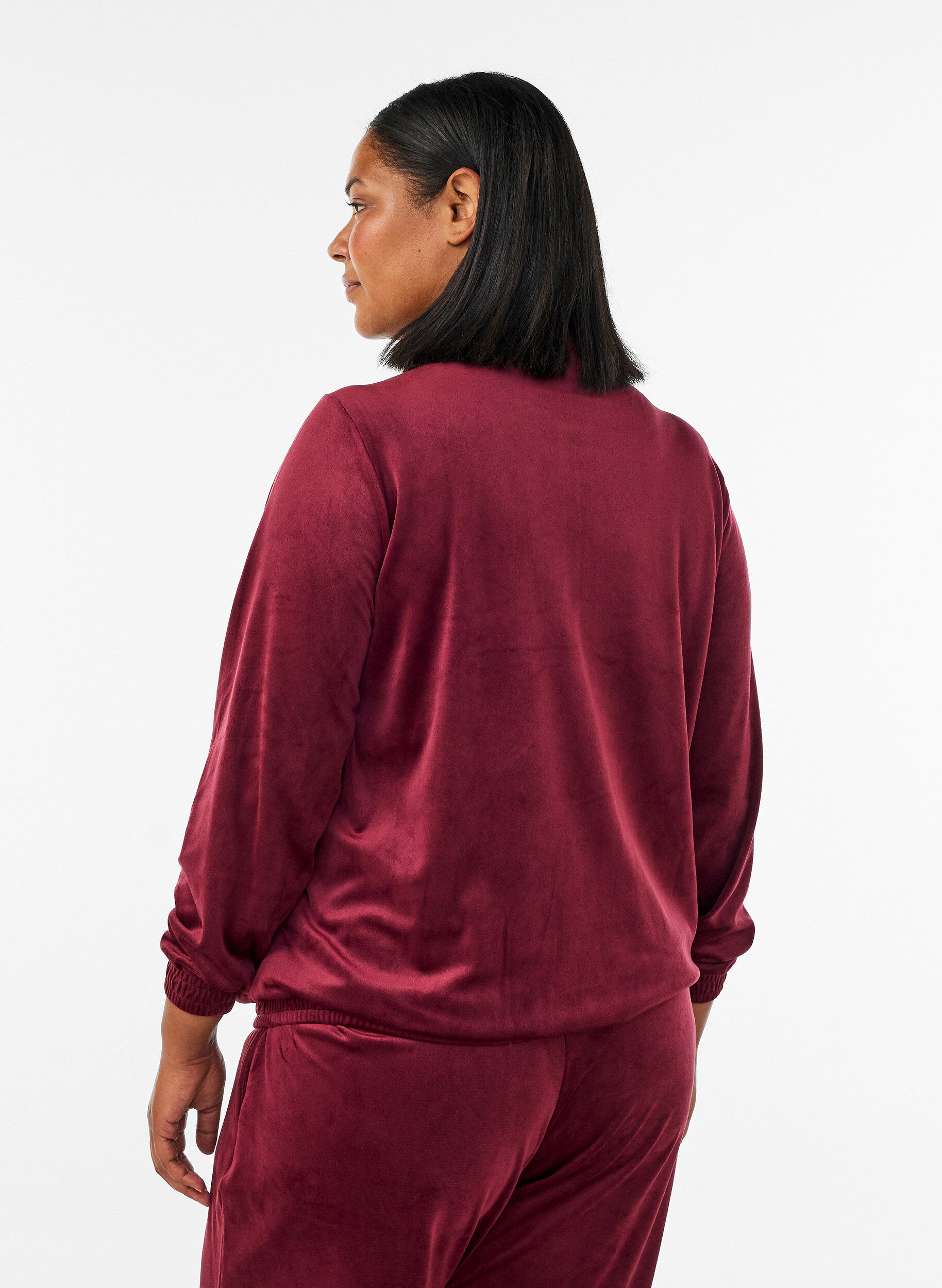 ZizziZachte velours cardigan met rits en hoge kraag, Rood, Model image number 2