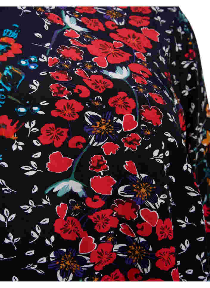 Gebloemde viscose blouse met smok, Black Flower, Packshot image number 2