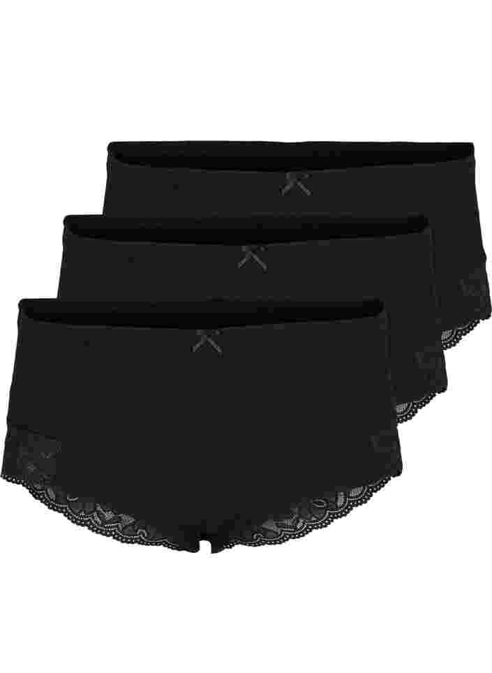 Set van 3 hipster slips met kanten rand, Black, Packshot image number 0