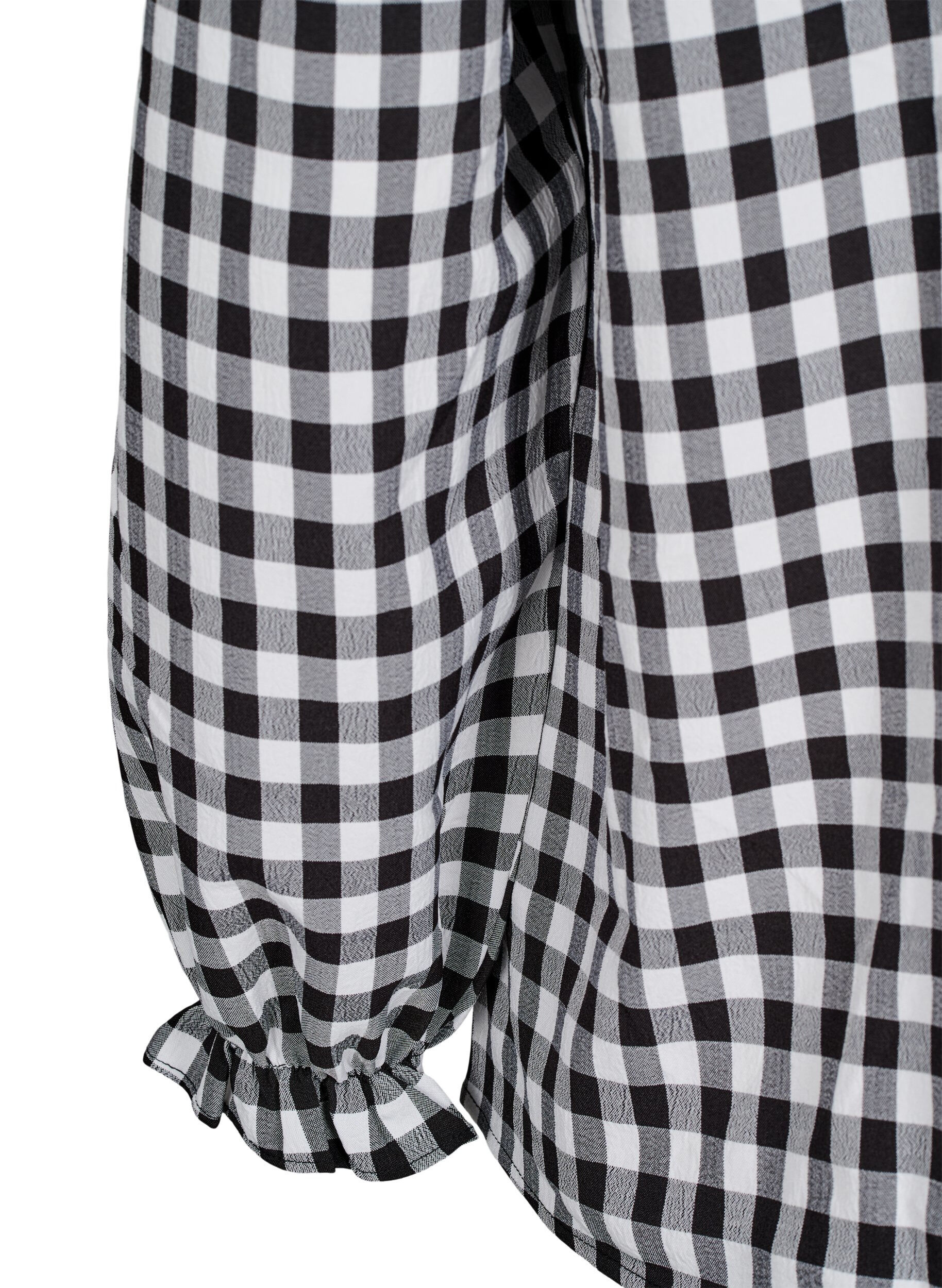 Zizzi Geruite shirt blouse met ruchesdetails, Black/W. Gingham, Packshot image number 3