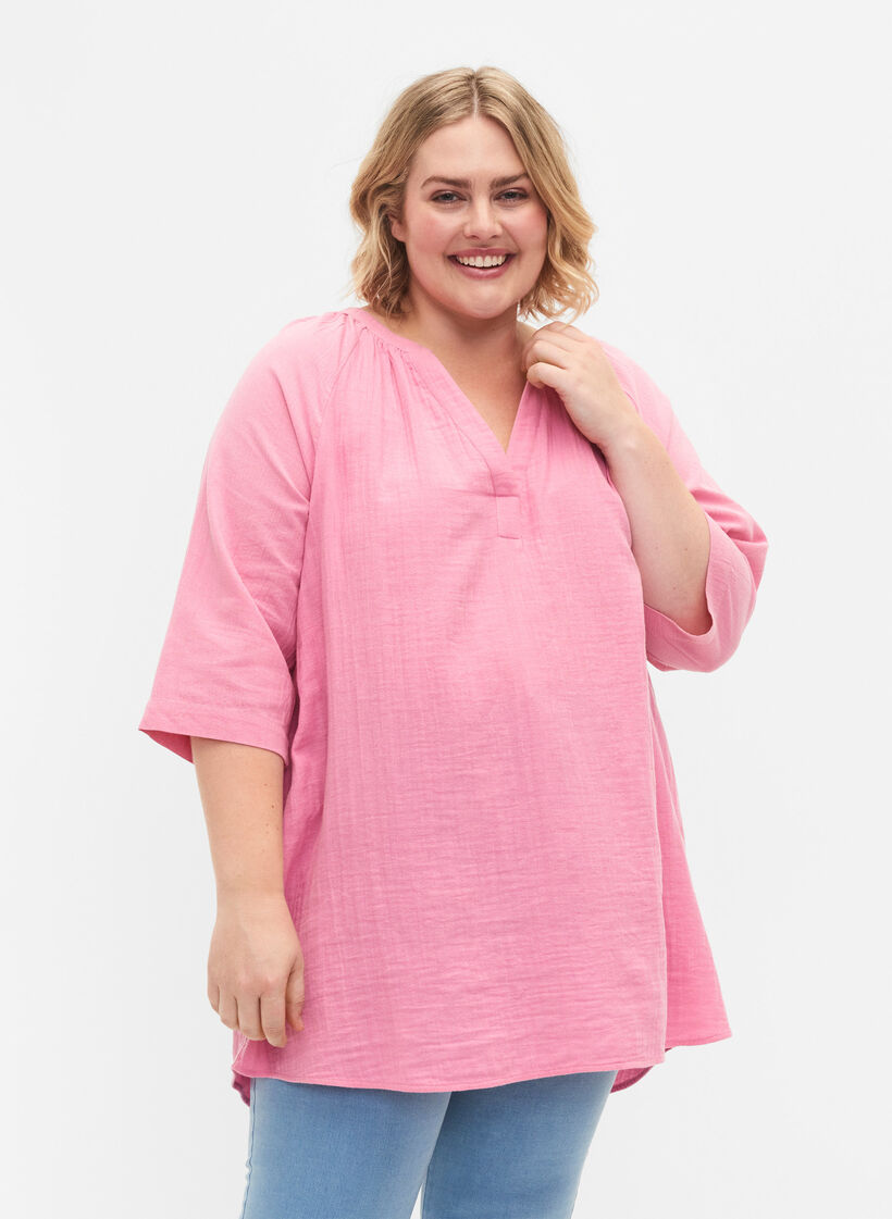 3/4 mouw tuniek in katoen, Rosebloom, Model image number 0