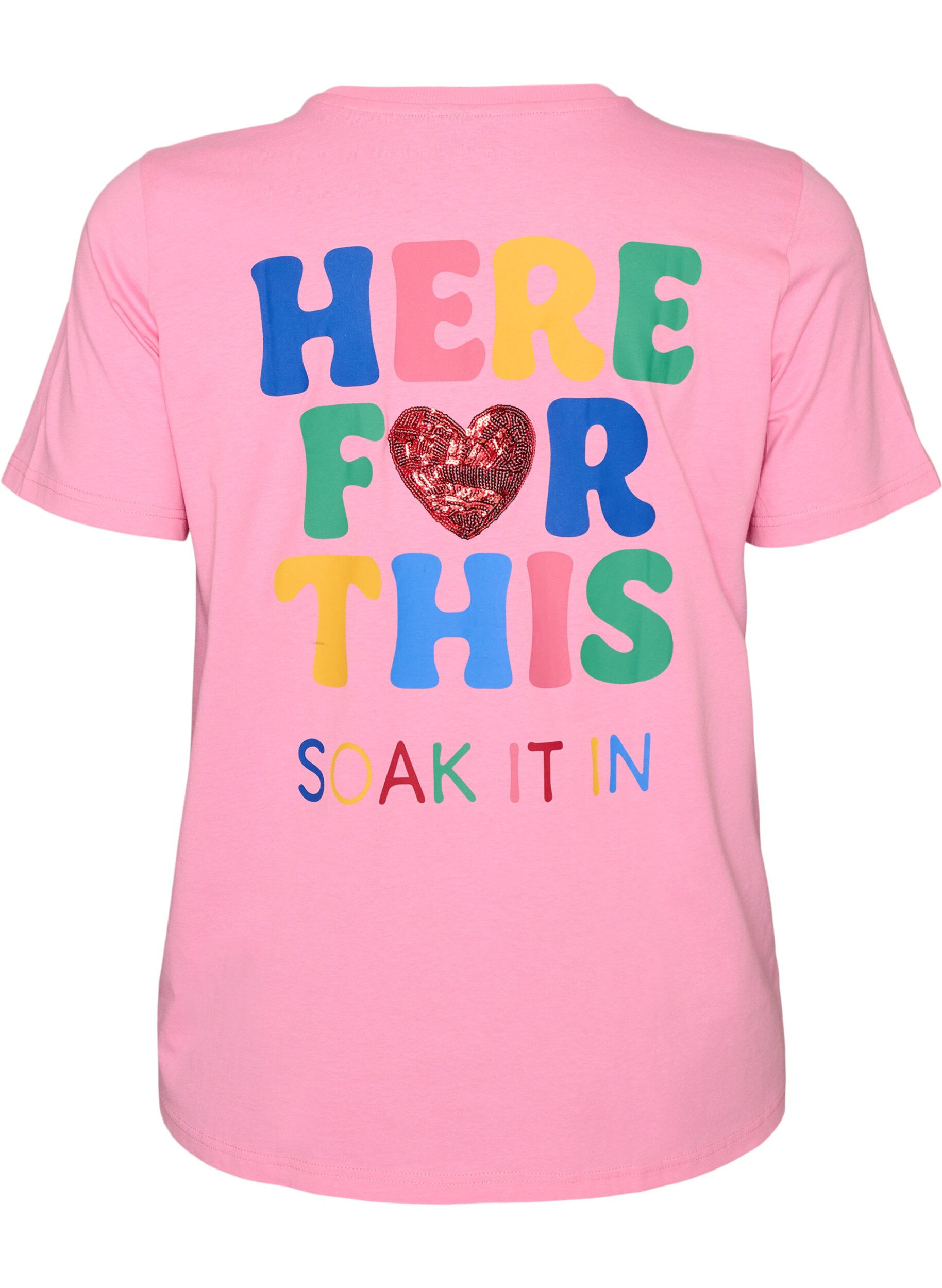 ZizziT-shirt met pailletten hart en kleurrijke achterprint, Roze, Packshot image number 1