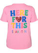 T-shirt met pailletten hart en kleurrijke achterprint, Roze, Packshot image number 1