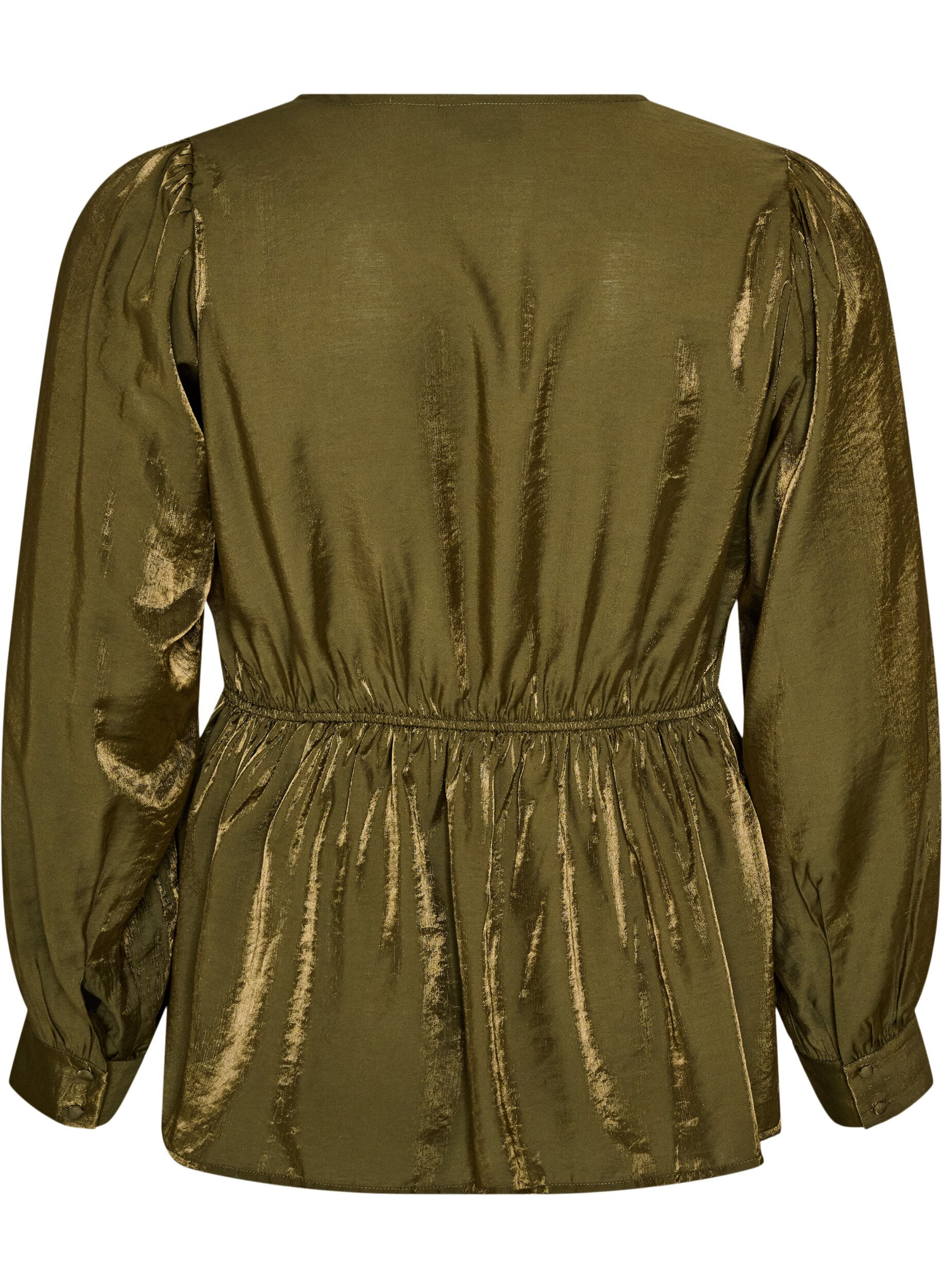 ZizziGlanzende viscose blouse met peplumeffect, Groen, Packshot image number 1