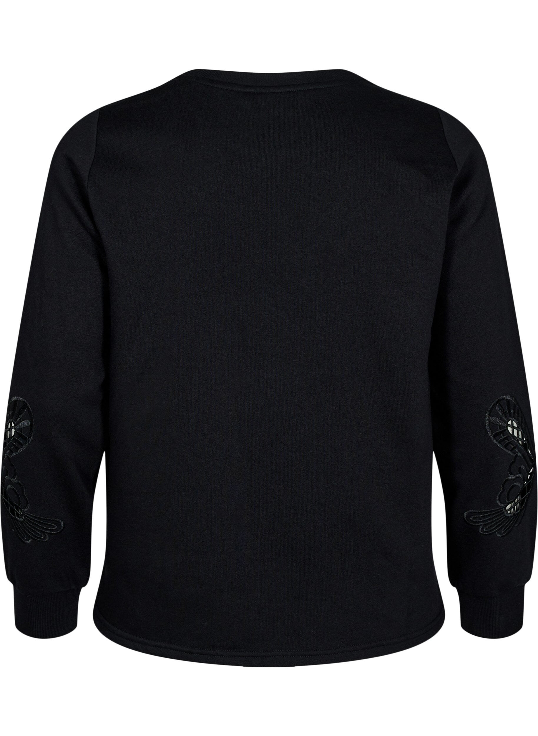 Zizzi Sweatshirt met geborduurde uitsneden, Black, Packshot image number 1