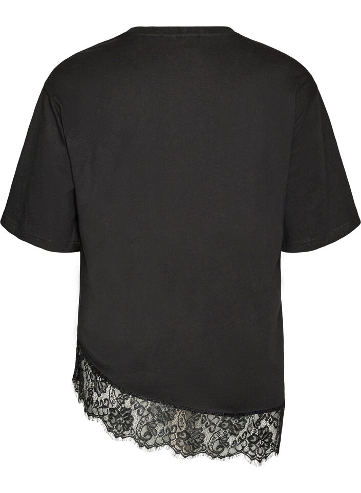 T-shirt met asymmetrische kanten zoom, Zwart, Packshot image number 1
